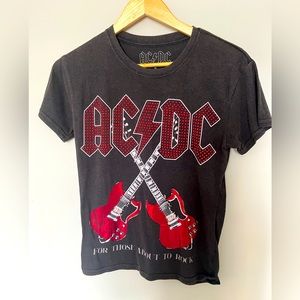 AC/DC Women’s Studded “For Those About To Rock” Short Sleeve T-Shirt Size XS